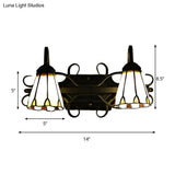 Vintage Retro Gooseneck Cone Sconce With Stained Glass - Dual Head Wall Light In Beige For Bedroom