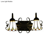 Vintage Retro Gooseneck Cone Sconce With Stained Glass - Dual Head Wall Light In Beige For Bedroom