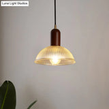 Vintage Ribbed Glass Bowl Pendant Light For Restaurants