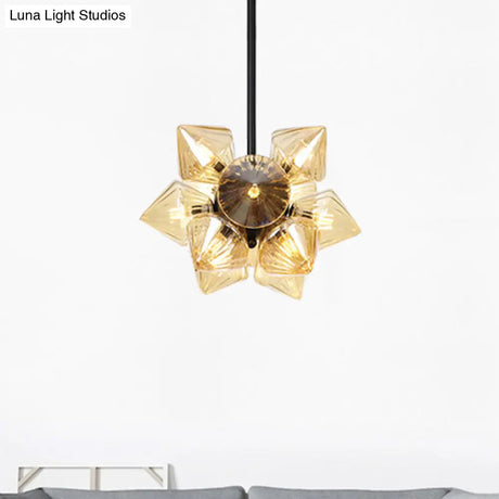 Vintage Ribbed Glass Ceiling Lamp With Prism Semi Flush Design - Black/Chrome Finish 9/12 Lights