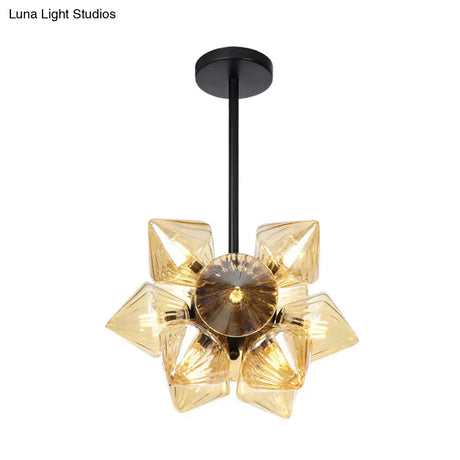 Vintage Ribbed Glass Ceiling Lamp With Prism Semi Flush Design - Black/Chrome Finish 9/12 Lights