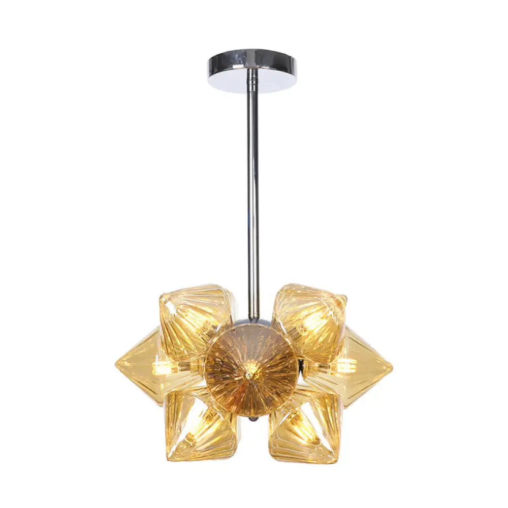 Vintage Ribbed Glass Ceiling Lamp With Prism Semi Flush Design - Black/Chrome Finish 9/12 Lights