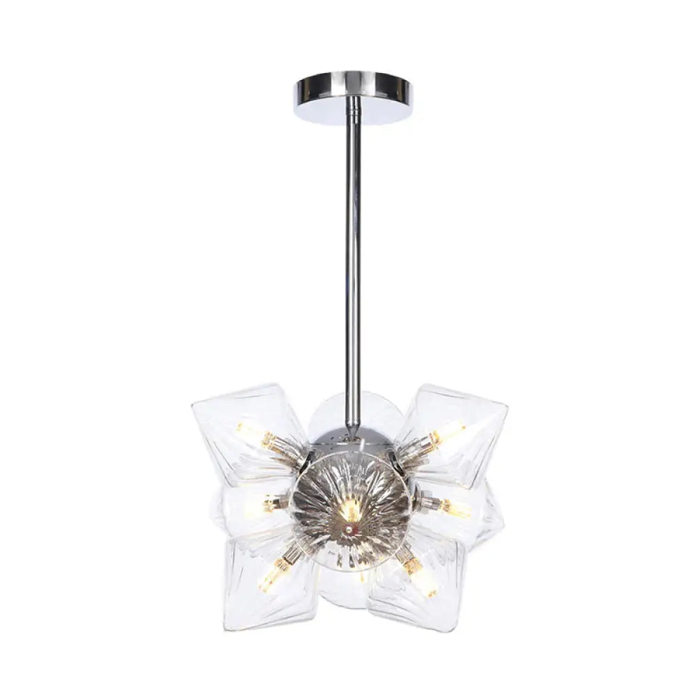 Vintage Ribbed Glass Ceiling Lamp With Prism Semi Flush Design - Black/Chrome Finish 9/12 Lights