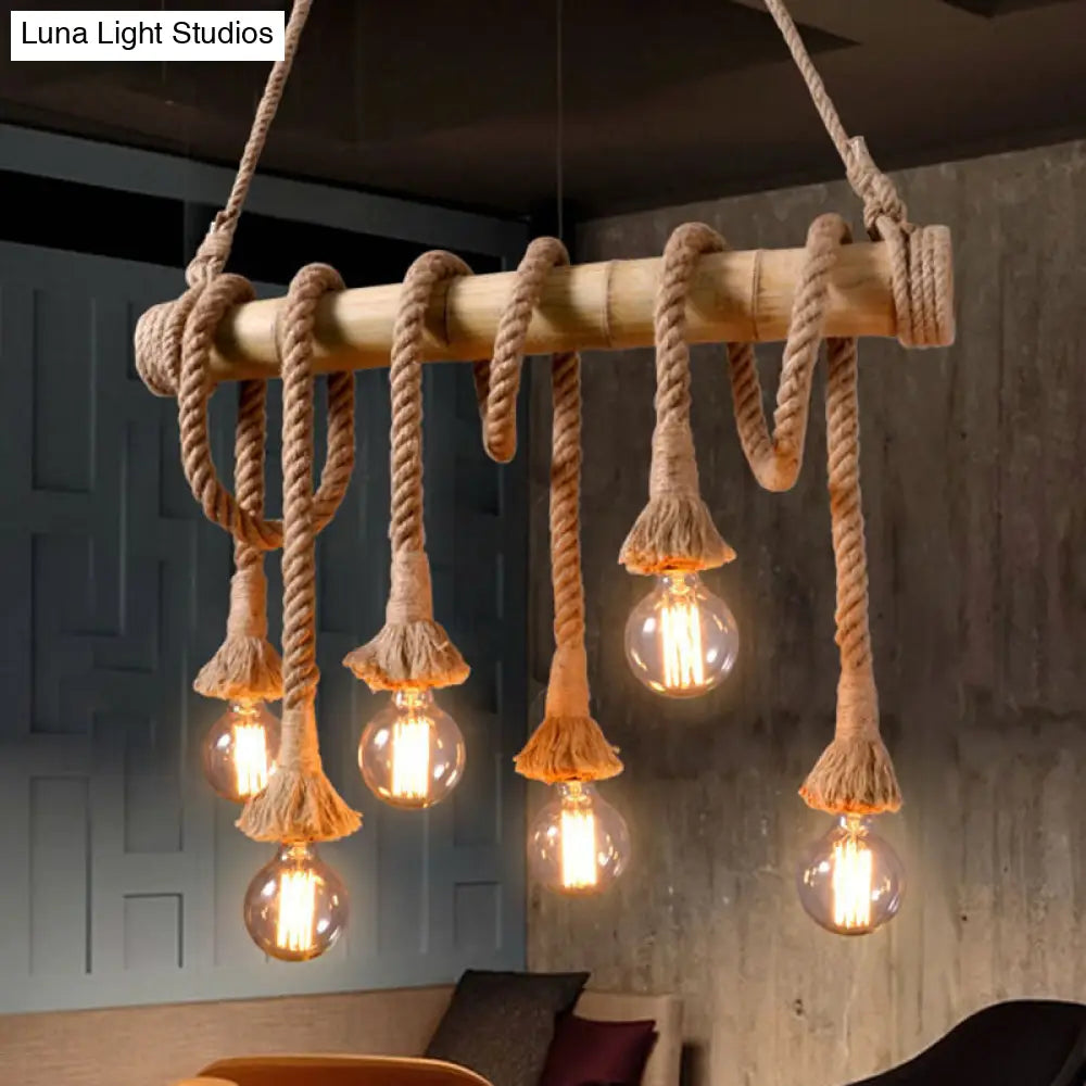 Vintage Rope Pendant Light Fixture With Exposed Bulb For Kitchen - Beige Hanging Lamp Kit (4/6