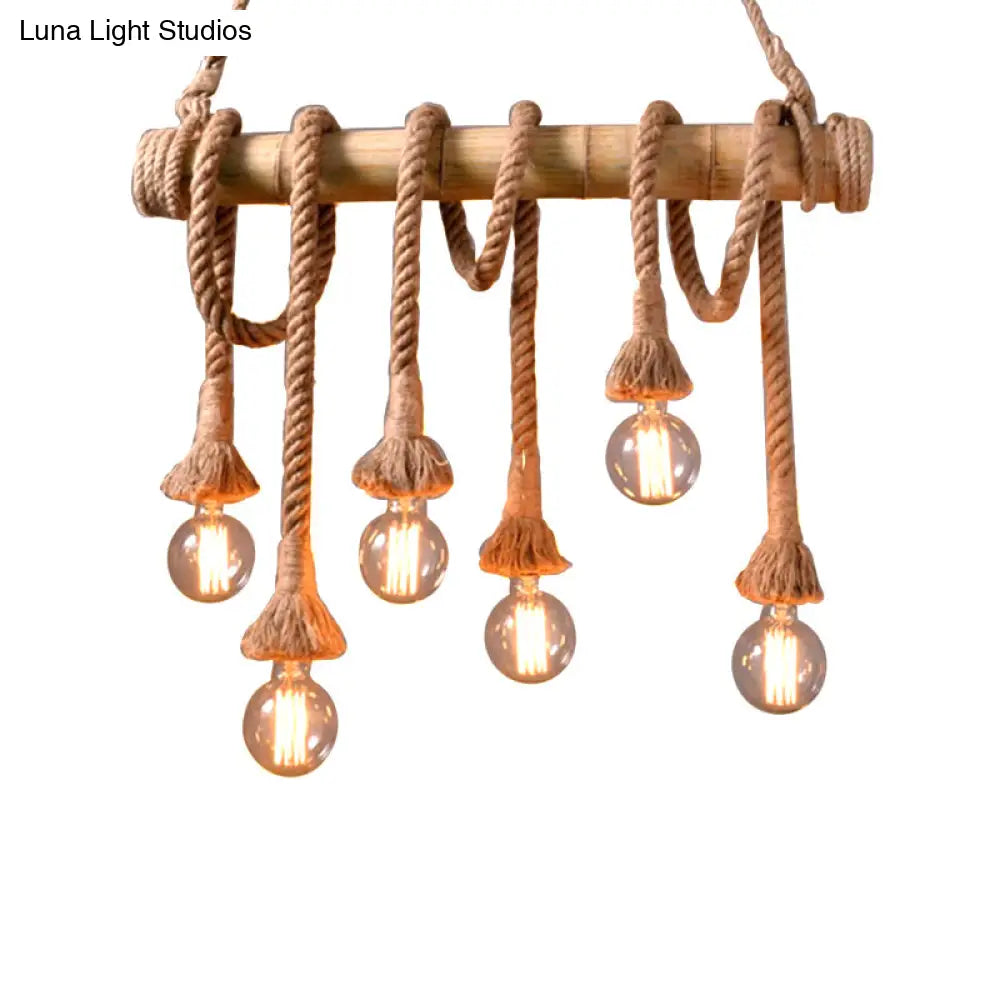 Vintage Rope Pendant Light Fixture With Exposed Bulb For Kitchen - Beige Hanging Lamp Kit (4/6