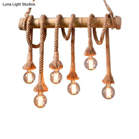 Vintage Rope Pendant Light Fixture With Exposed Bulb For Kitchen - Beige Hanging Lamp Kit (4/6