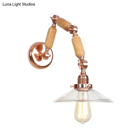 Vintage Rose Gold Conical Glass Wall Lamp With Single Bulb - Clear Mounted Sconce Light For Living