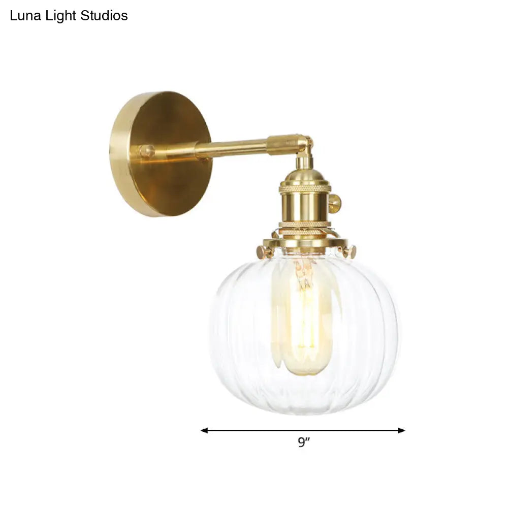 Vintage Rotatable Clear Glass Globe Wall Lamp In Gold For Porch