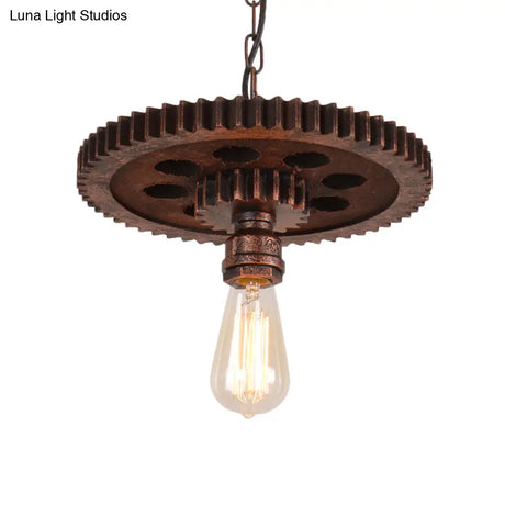 Vintage Rustic Bare Bulb Hanging Light With Iron Gear Decoration