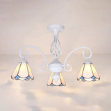 Vintage Rustic Stained Glass Semi Flush Mount Light With Shade - White/Sky Blue/Blue White