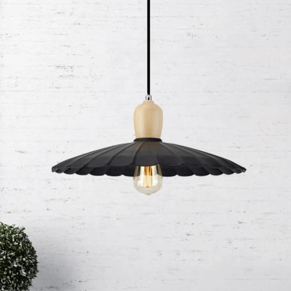 Vintage Scalloped Edge Hanging Lamp - Black/White 1 Light Metal Pendant Dining Table