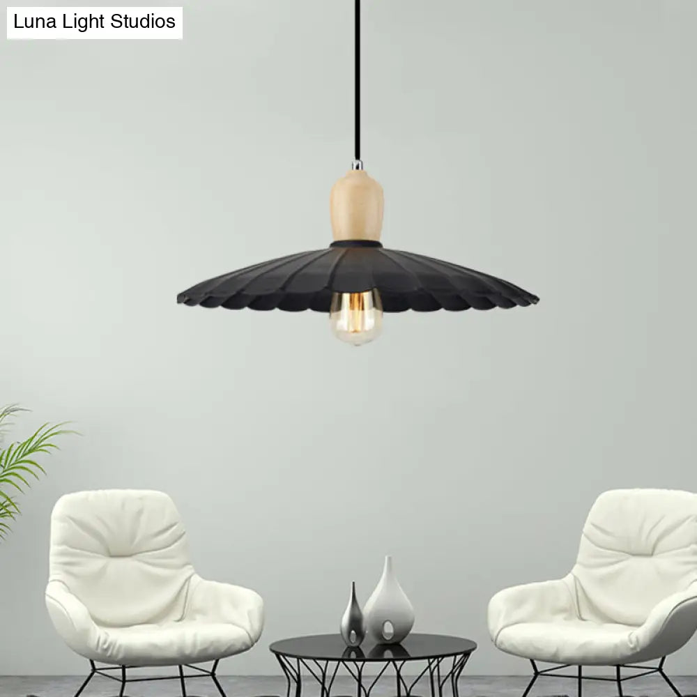 Vintage Scalloped Edge Hanging Lamp - Black/White 1 Light Metal Pendant Dining Table