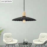 Vintage Scalloped Edge Hanging Lamp - Black/White 1 Light Metal Pendant Dining Table