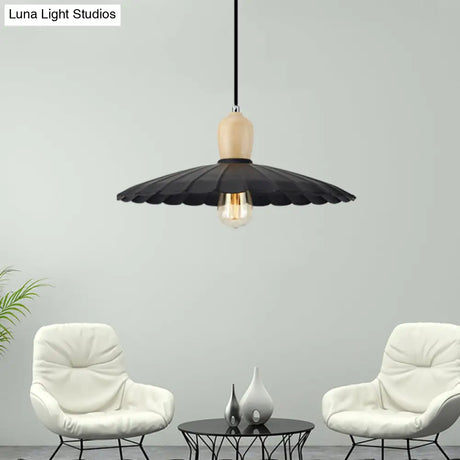 Vintage Scalloped Edge Hanging Lamp - Black/White 1 Light Metal Pendant Dining Table