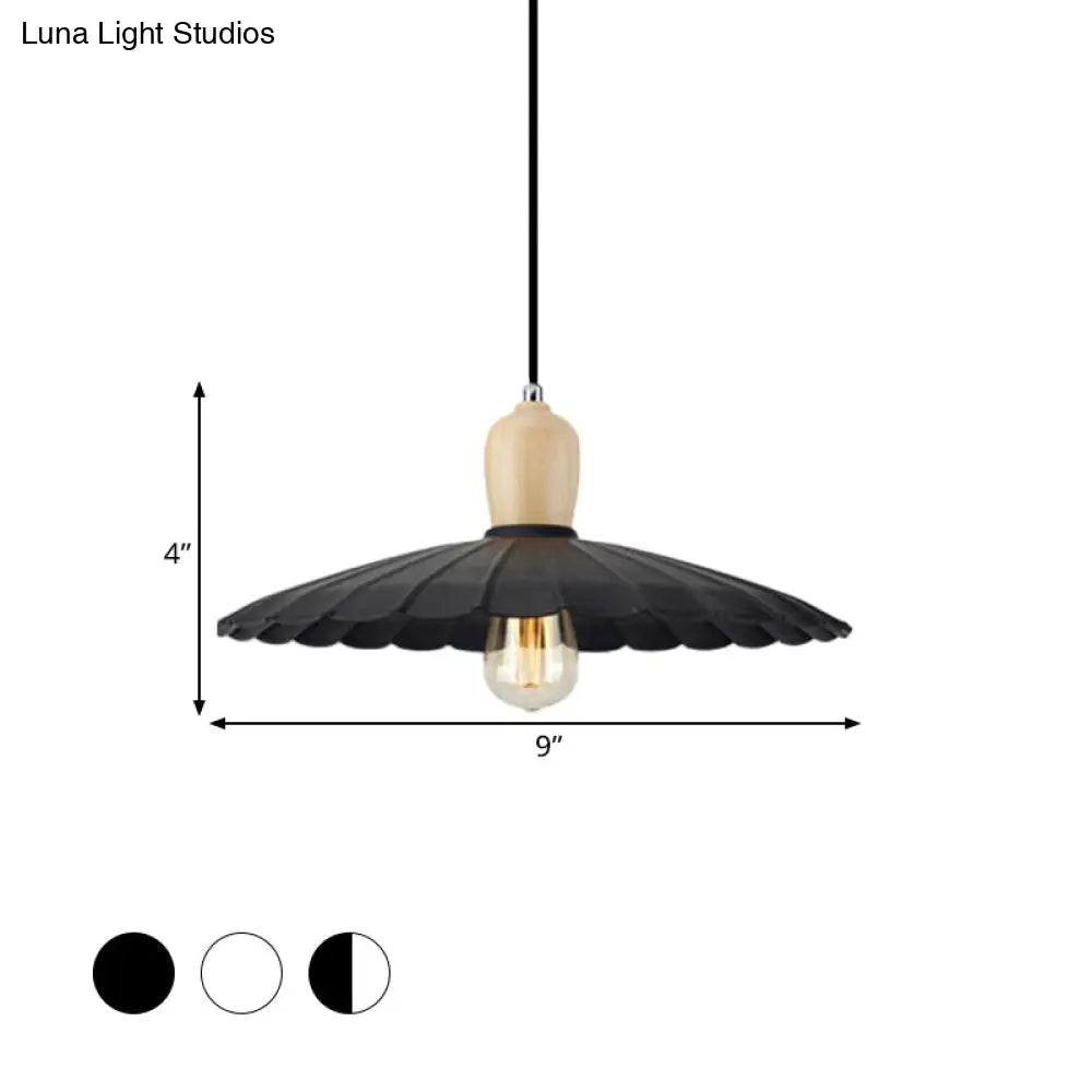 Vintage Scalloped Edge Hanging Lamp - Black/White 1 Light Metal Pendant Dining Table