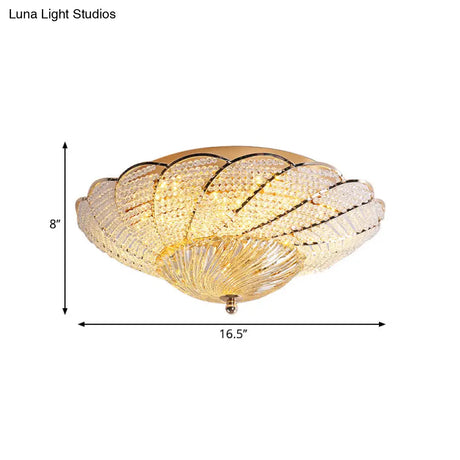 Vintage Scalloped Flush Light With Crystal Beads In Gold - 13’/16.5’/20.5’ W Yellow/White