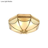 Vintage Scalloped Frosted Glass Flush Mount Light With Brass Finish - 3 Lights For Bedroom Ceiling