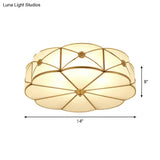 Vintage Scalloped Frosted Glass Flush Mount Light With Brass Finish - 3 Lights For Bedroom Ceiling