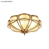 Vintage Scalloped Frosted Glass Flush Mount Light With Brass Finish - 3 Lights For Bedroom Ceiling