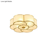 Vintage Scalloped Frosted Glass Flush Mount Light With Brass Finish - 3 Lights For Bedroom Ceiling