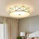 Vintage Scalloped Frosted Glass Flush Mount Light With Brass Finish - 3 Lights For Bedroom Ceiling