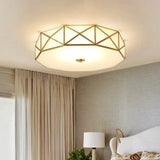 Vintage Scalloped Frosted Glass Flush Mount Light With Brass Finish - 3 Lights For Bedroom Ceiling