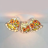 Vintage Scalloped Glass Ceiling Light With Floral Patterns And 3 Lights In White / Morning Glory