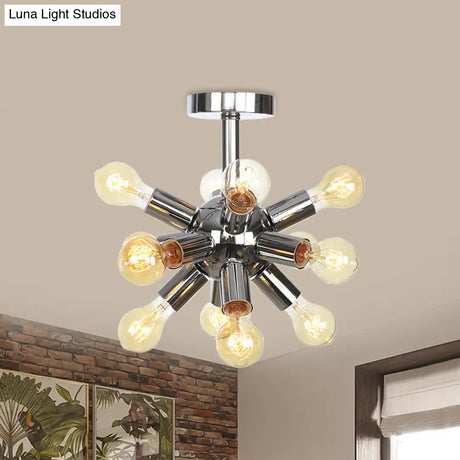 Vintage Semi-Flush Mount Ceiling Lamp With Chrome/Gold Sputnik Design Available In 6 9 Or 12 Lights