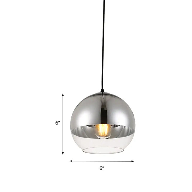 Vintage Silver Globe Pendant Light Fixture With Clear Glass - Bedroom Hanging Lamp 1 Head Available