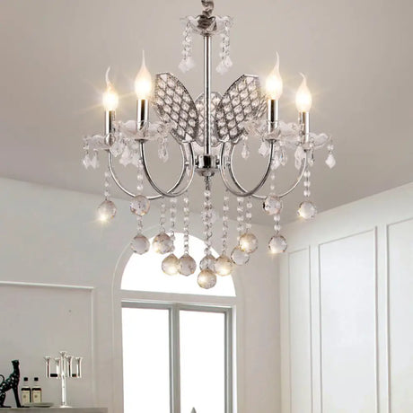 Vintage Silver Chandelier With Candle And Crystal Ball Decoration - 3/5-Head Ceiling Lamp 5 /