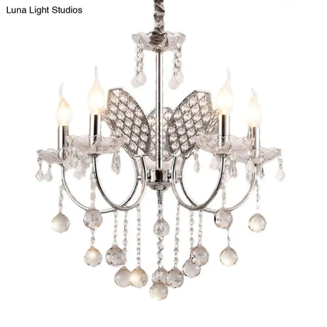 Vintage Silver Chandelier With Candle And Crystal Ball Decoration - 3/5-Head Ceiling Lamp