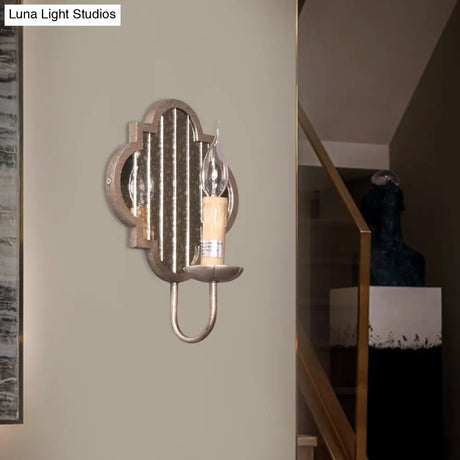 Vintage Silver Metal Wall Light With Mirror Backplate - Corridor Sconce Candle Style