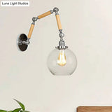 Vintage Silver Wall Lamp With Extendable Arm - Glass Orb Shade Sconce In Clear