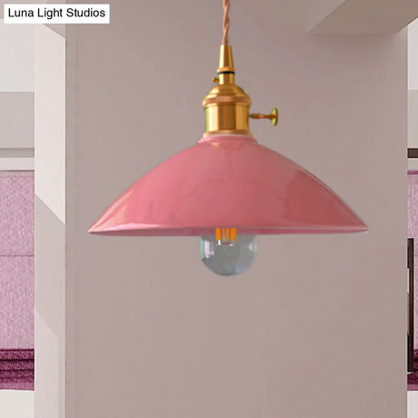 Vintage Single-Light Dome Shade Iron Pendant Light Fixture For Restaurant Ceiling - White/Pink/Blue