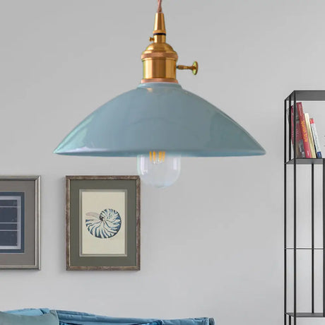Vintage Single-Light Dome Shade Iron Pendant Light Fixture For Restaurant Ceiling - White/Pink/Blue