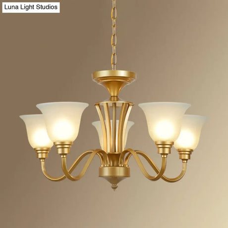 Vintage Sputnik Metal Chandelier With Flared White Glass Shade - Gold Finish 3/5/6 Lights For Living