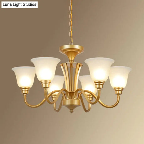 Vintage Sputnik Metal Chandelier With Flared White Glass Shade - Gold Finish 3/5/6 Lights For Living