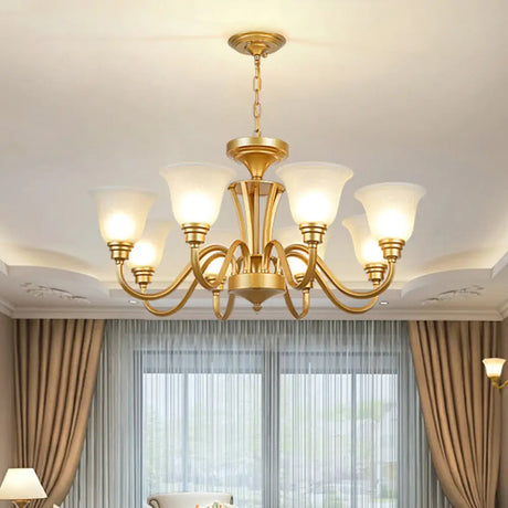 Vintage Sputnik Metal Chandelier With Flared White Glass Shade - Gold Finish 3/5/6 Lights For Living