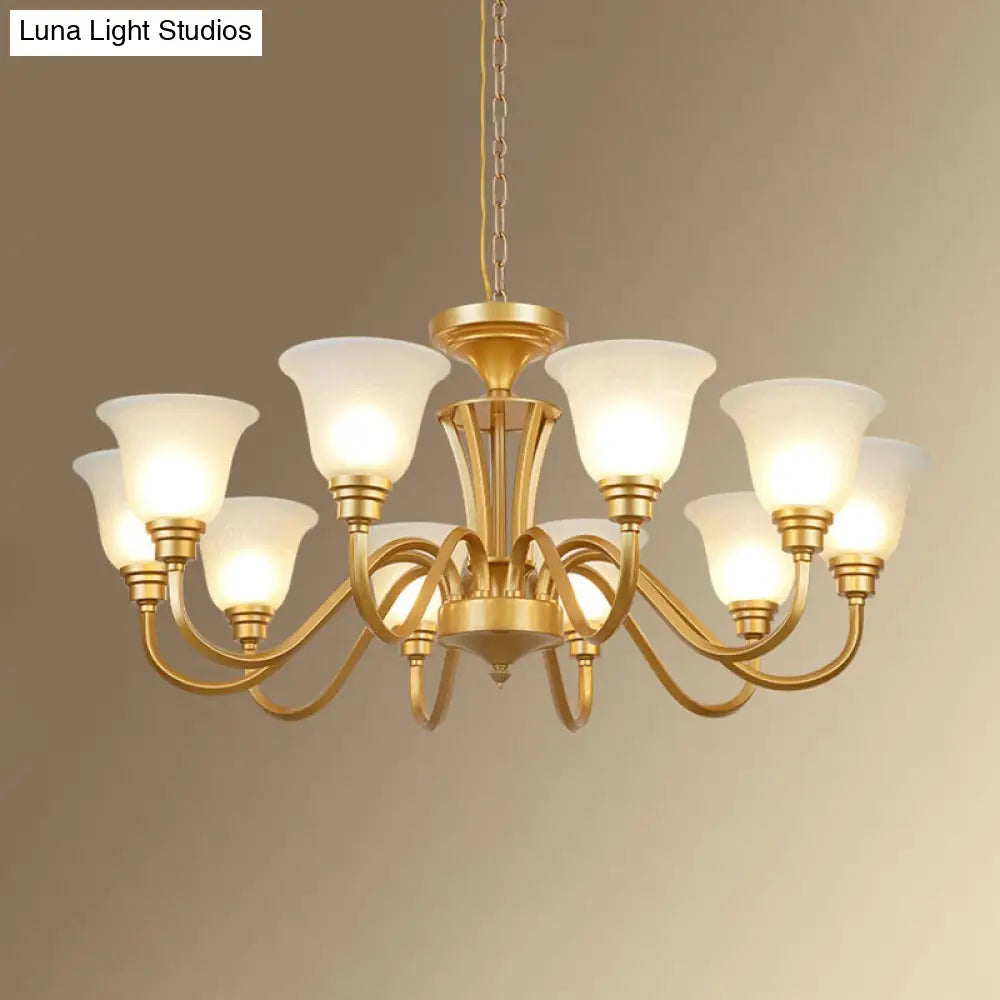 Vintage Sputnik Metal Chandelier With Flared White Glass Shade - Gold Finish 3/5/6 Lights For Living