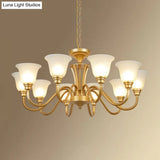 Vintage Sputnik Metal Chandelier With Flared White Glass Shade - Gold Finish 3/5/6 Lights For Living