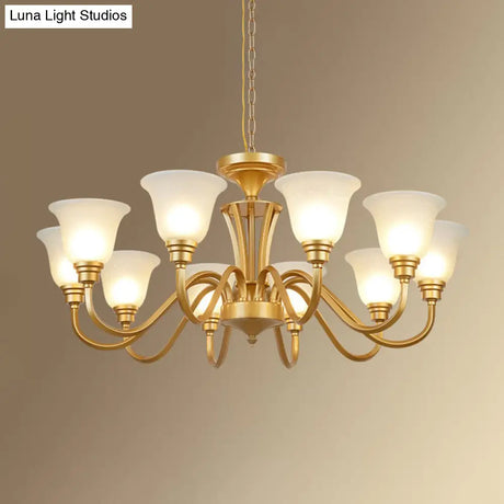 Vintage Sputnik Metal Chandelier With Flared White Glass Shade - Gold Finish 3/5/6 Lights For Living
