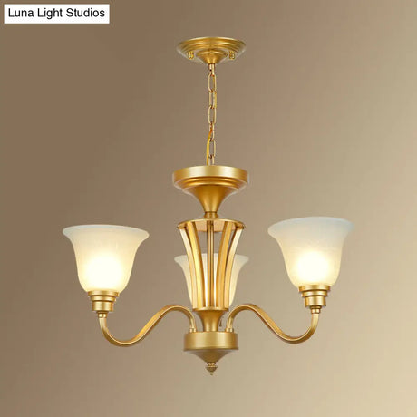 Vintage Sputnik Metal Chandelier With Flared White Glass Shade - Gold Finish 3/5/6 Lights For Living