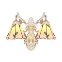 Vintage Stained Glass 2-Head Wall Mount Light In White/Antique Brass For Bedroom Décor White