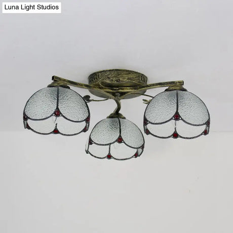 Vintage Stained Glass Ceiling Light - Conic Flushmount With Art Pattern 3 Lights