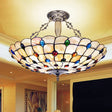 Vintage Stained Glass Ceiling Light With 4 Jewel Heads In Beige
