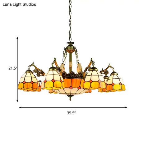 Vintage Stained Glass Ceiling Light With Multiple Bulb Options - Yellow Semi-Globe Design For