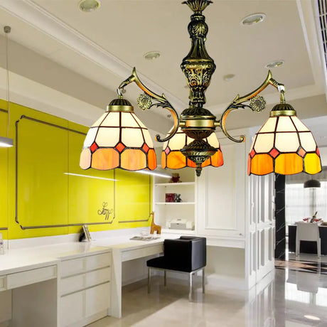 Vintage Stained Glass Ceiling Light With Multiple Bulb Options - Yellow Semi-Globe Design For