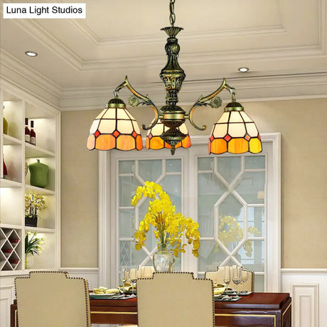 Vintage Stained Glass Ceiling Light With Multiple Bulb Options - Yellow Semi-Globe Design For