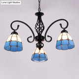 Vintage Stained Glass Chandelier Handcrafted Floral Hanging Light For Hall