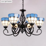 Vintage Stained Glass Chandelier Handcrafted Floral Hanging Light For Hall